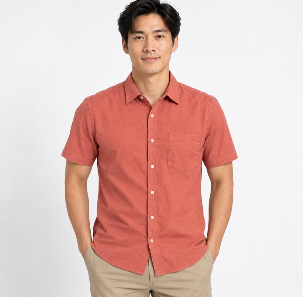 Banana Republic Men’s L Slim Fit Short Sleeve Shirt Coral Red 100% Cotton